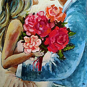 Картины и панно handmade. Livemaster - original item Painting Couple Bouquet of Peonies Oil Canvas 30 x 30 Lovers Peonies. Handmade.