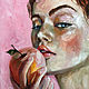 Girl and Apple, bedroom painting, oil on canvas. Pictures. myfoxyart (MyFoxyArt). Online shopping on My Livemaster.  Фото №2