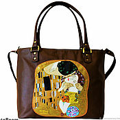 Сумки и аксессуары handmade. Livemaster - original item Leather woman yellow brown artistic handbag Klimt The Kiss. Handmade.