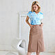 Beige satin cotton skirt, beige brown A-line skirt with a slit, Skirts, Novosibirsk,  Фото №1