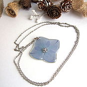 Украшения handmade. Livemaster - original item Pendant with a Real Hydrangea Flower Blue Rhodium and Cubic Zirconia Resin. Handmade.