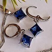 Украшения handmade. Livemaster - original item Necklace and Earrings - rhodium. Cubic Zirconia Black Blue. Handmade.