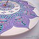 'Pink lilac' wall clock with dot painting (chameleon) mandala ornament

