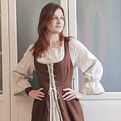 Субкультуры handmade. Livemaster - original item Linen dress Medieval brown, ethno boho medieval. Handmade.