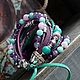 Wide leather bracelet 'Lilac-emerald'. Bead bracelet. Ekaterina Rud ( stylish stones ). Online shopping on My Livemaster.  Фото №2