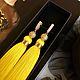 Sun's rays yellow solar lemon silk cubic Zirconia brush earrings. Tassel earrings. GolDFenix. My Livemaster. Фото №5