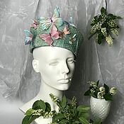 Аксессуары handmade. Livemaster - original item A pill hat made of straw with a blue rose with butterflies. Handmade.