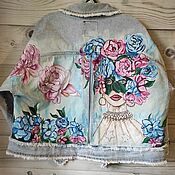 Одежда handmade. Livemaster - original item Denim jacket with a girl flowers and peonies. Handmade.