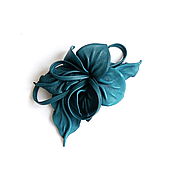 Украшения handmade. Livemaster - original item Leather Flower Brooch Turquoise Turquoise Sea Wave with Loops. Handmade.