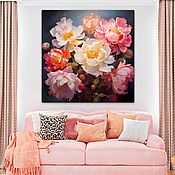 Картины и панно handmade. Livemaster - original item Interior painting Bright peonies. Painting flowers. Handmade.