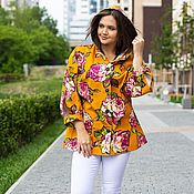 Одежда handmade. Livemaster - original item Summer cotton jacket bright large roses on mustard background. Handmade.
