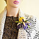 His Majesty iris leather Luneville embroidery Yellow purple. Brooches. flowersstyle (flowersstyle). My Livemaster. Фото №4