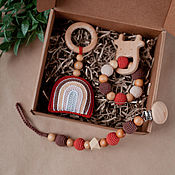 Работы для детей, handmade. Livemaster - original item Baby box with rainbow: nipple holder, rodent, rattle. Handmade.