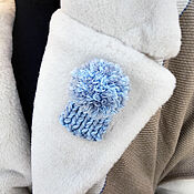 Украшения handmade. Livemaster - original item Brooch Hat with pompom knitted blue melange. Handmade.