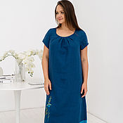 Одежда handmade. Livemaster - original item Linen floor-length dress with embroidery blue. Handmade.