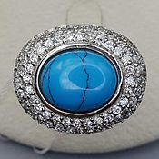 Украшения handmade. Livemaster - original item Silver ring with turquoise 13h10 mm and cubic zirconia. Handmade.