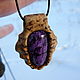 Кулон из дерева. Карельская береза с фиолетовым камнем. Кулон. WooIIy Wood  украшения из дерева. Ярмарка Мастеров.  Фото №4