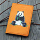 Leather passport cover with a Chewing panda pattern, Passport cover, Murmansk,  Фото №1