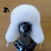 Аксессуары handmade. Livemaster - original item Youth hat with earflaps made of white fox fur and genuine leather.. Handmade.