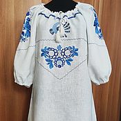 Русский стиль handmade. Livemaster - original item Linen tunic dress Birds with embroidery in Russian style. Handmade.