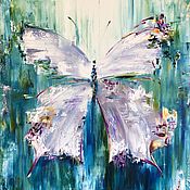 Картины и панно handmade. Livemaster - original item Oil painting with a turquoise butterfly. A large butterfly in the interior .. Handmade.
