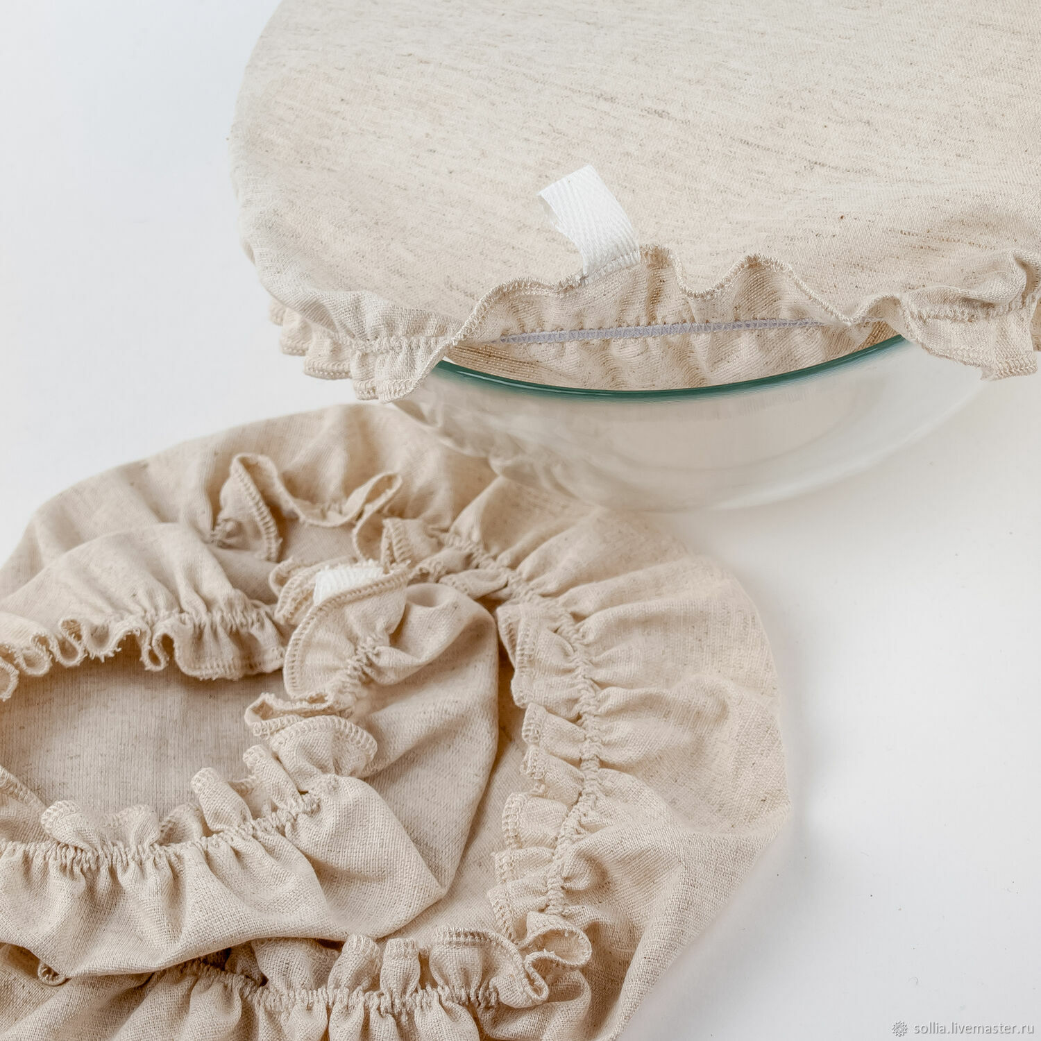 Текстильные крышки на резинке для посуды однотон, 3 штуки, эко ткань. в ...