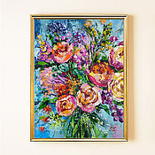Картины и панно handmade. Livemaster - original item Painting of a rose bouquet 