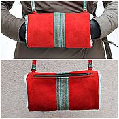 Аксессуары handmade. Livemaster - original item Clutch bag hand made of suede and leather with fur sheepskin Red Christmas. Handmade.