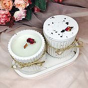 Косметика ручной работы handmade. Livemaster - original item Massage candle with Shea butter and Roses in a plaster casket. Handmade.