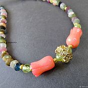 Украшения handmade. Livemaster - original item Necklace.   amber ,   coral , chrysolite. Handmade.