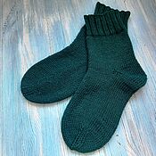 Аксессуары handmade. Livemaster - original item Knitted wool socks 42-43 dark green, men`s warm double. Handmade.
