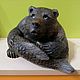 Медведь с рыбой из натурального Уральского поделочного камня Кальцит, Статуэтки, Орда,  Фото №1