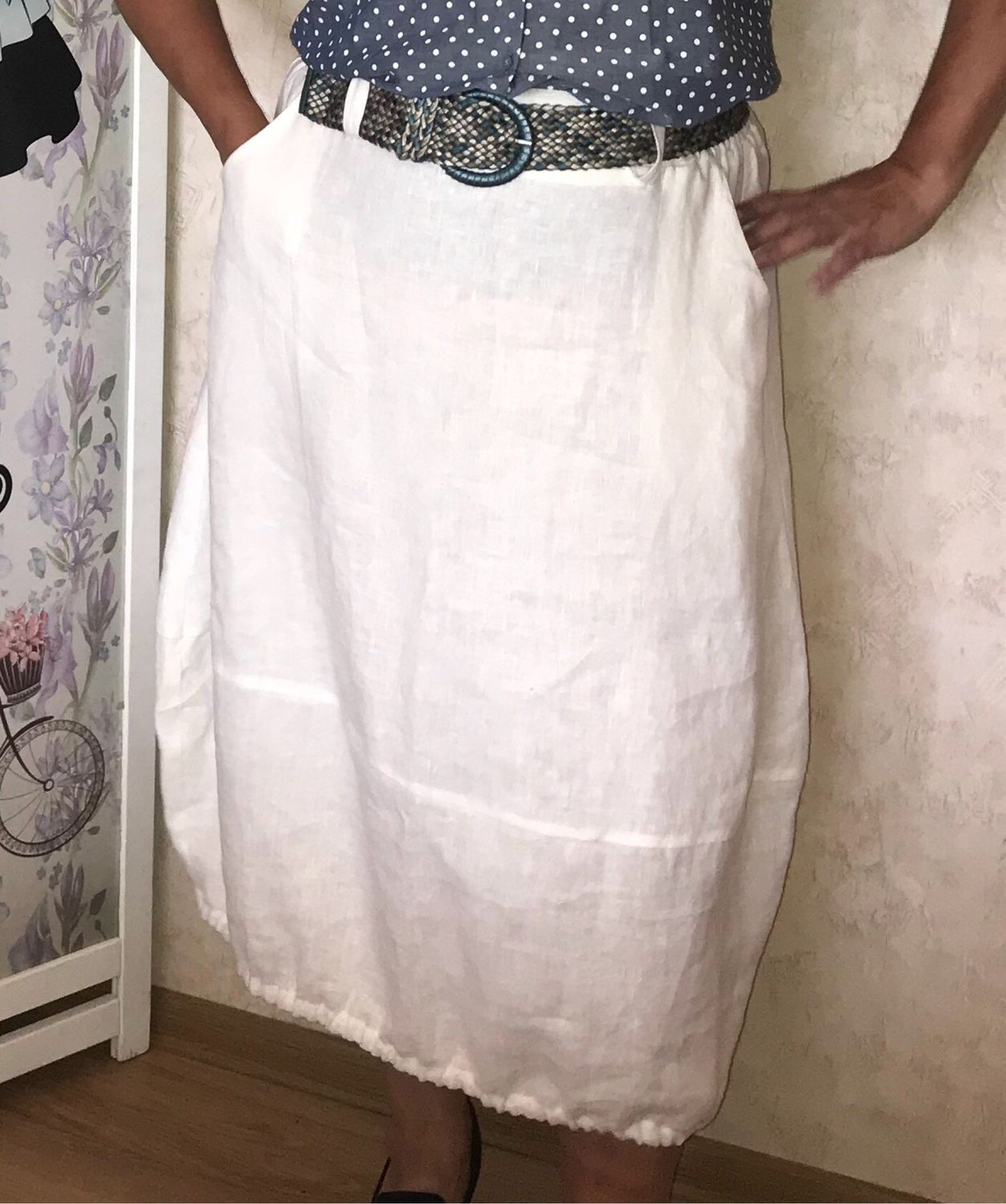 Льняная белая юбка