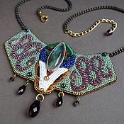 Handbag VICTORIAN STYLE agate, glass beads, pearls, velvet, brocade, canice
