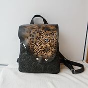 Сумки и аксессуары handmade. Livemaster - original item Leather backpack with Leopard engraving.. Handmade.