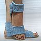 Button-down knitted sandals, blue cotton. Sandals. florina34. My Livemaster. Фото №4