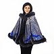 Blue poncho made of an Oriental Fairy Tale scarf with fur. Ponchos. National Brand. My Livemaster. Фото №5