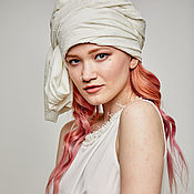Silk turban hat hijab white Ivory tall organza
