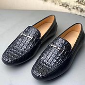 Обувь ручной работы handmade. Livemaster - original item Men`s moccasins made of embossed crocodile skin, black color!. Handmade.