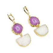 Украшения handmade. Livemaster - original item Earrings with solar quartz and agate druse, pink, white. Handmade.