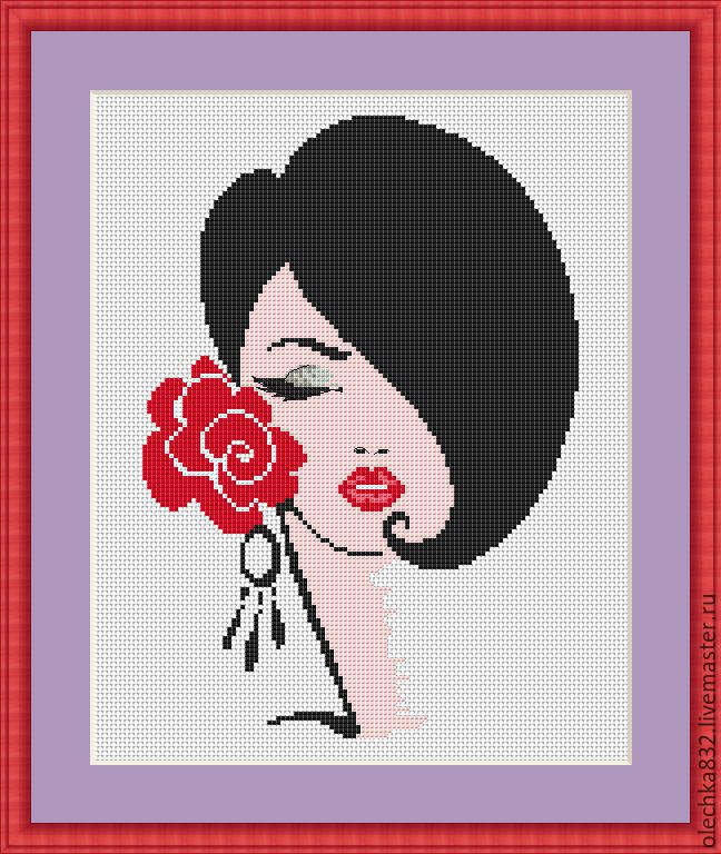 Схема для вышивки бисером Девушка в красном, размер 25х34 см, арт. 