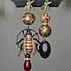 Asymmetric earrings with Tensha beads. Earrings Beetle, Earrings, Moscow,  Фото №1