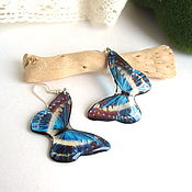 Украшения handmade. Livemaster - original item Transparent Blue Butterfly Earrings Blue White Boho Epoxy. Handmade.
