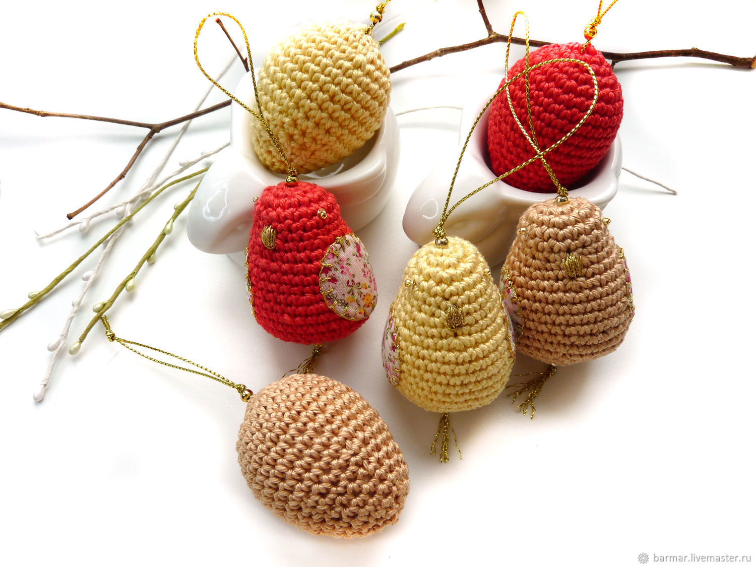 Set: 3 birds 3 eggs 5,5cm knitted, Eggs, Moscow,  Фото №1