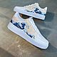 Кроссовки белые Nike Air Force 1 унисекс,кастом, ручная роспись, волна. Кроссовки. Olgavolgoart. Роспись одежды и обуви. Кастом. Ярмарка Мастеров.  Фото №9
