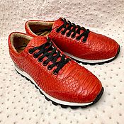 Обувь ручной работы handmade. Livemaster - original item Women`s sneakers, made of genuine python leather, in bright red color!. Handmade.