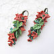 Long earrings with flowers and leaves made of polymer clay, a bunch of flowers, Earrings, Voronezh,  Фото №1