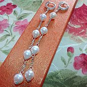 Украшения handmade. Livemaster - original item Long earrings made of AA river pearls and 925 silver. Handmade.