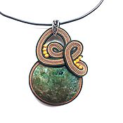 Украшения handmade. Livemaster - original item Green Soutache pendant, Natural Stone Curl decoration. Handmade.
