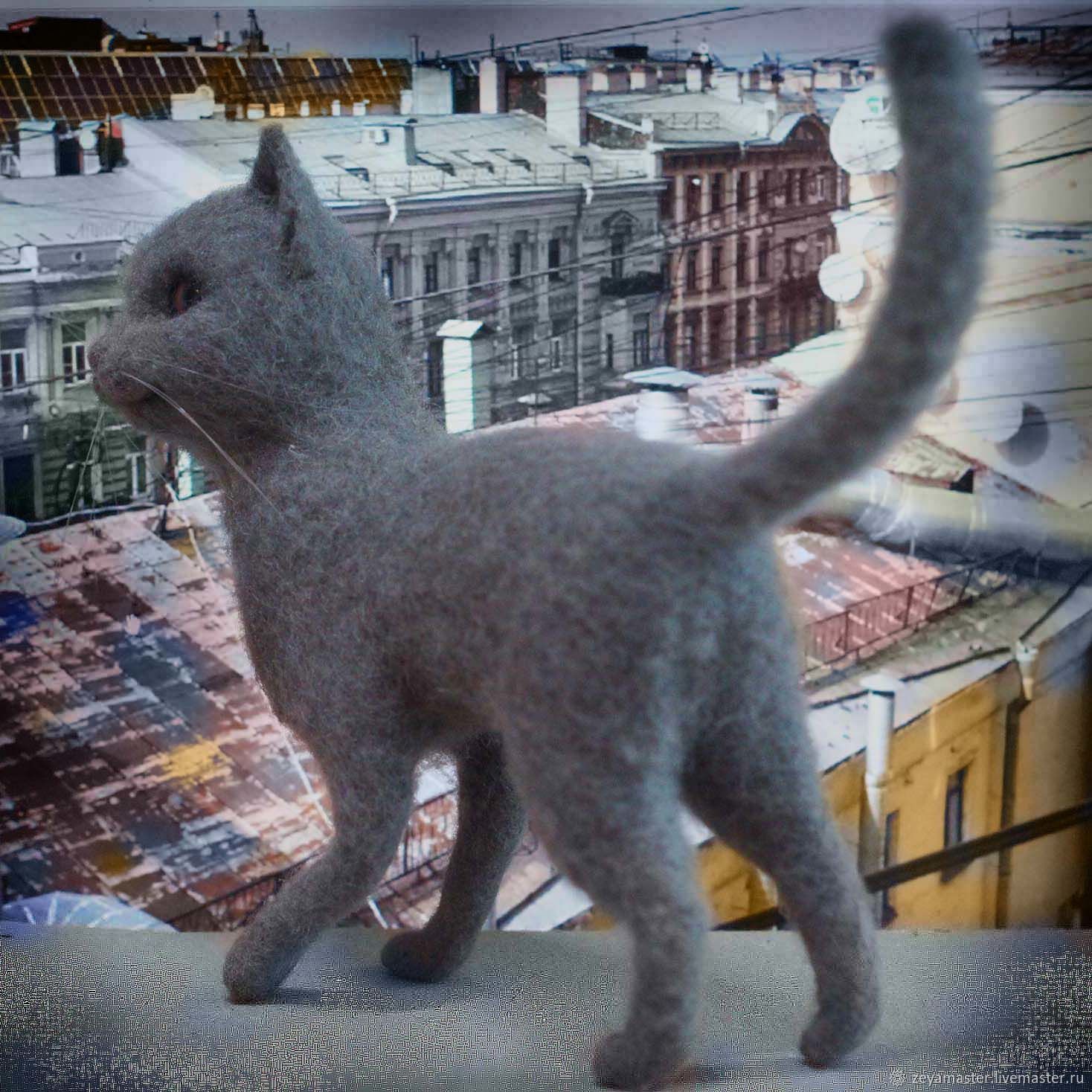 Кошка Питерская Интерьерная игрушка из шерсти, Войлочная игрушка, Зея,  Фото №1